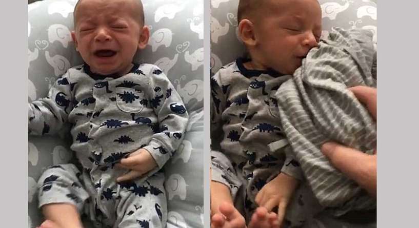 ردة فعل طفل بعد ان شم رائحة والدته