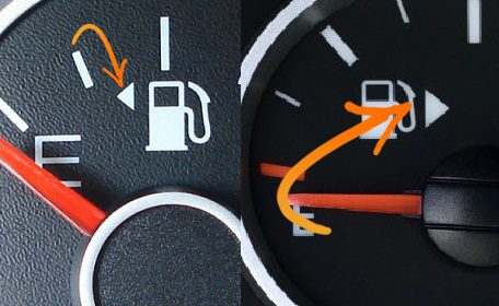 دلالة المؤشر الصغير إلى جانب وحدة قياس الوقود في السيارة