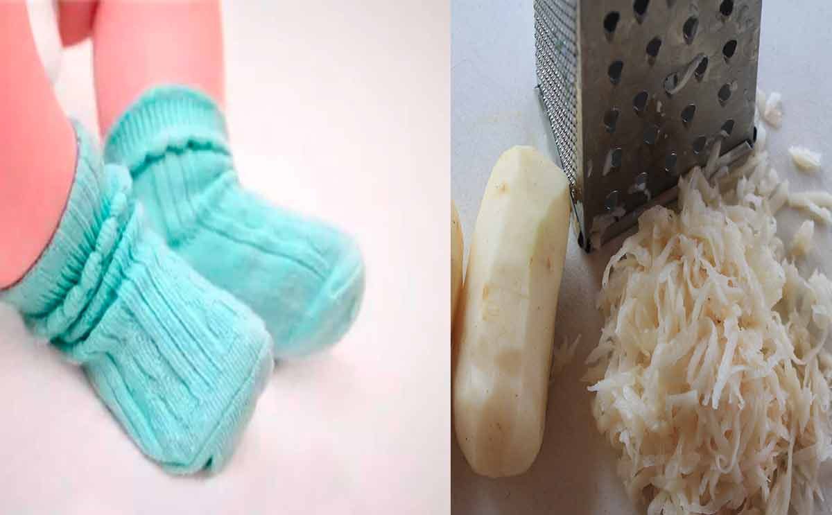 سبب وضع هذه المرأة البطاطس المبشور في جوارب طفلها