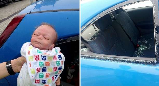 الشرطة تحطم نافذة سيارة لتنقذ طفل عالق تبين أنّه لعبة