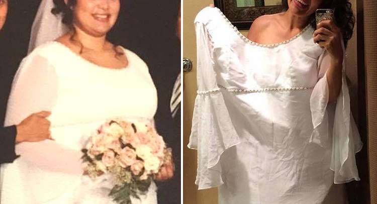 صور أم في فستان زفافها القديم بعد خسارتها لـ70 كيلوغرام