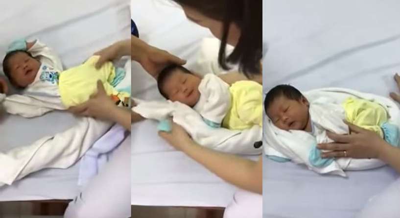 المنشفة الملفوفة حيلة هذه الممرضة لتنويم الأطفال الرضع
