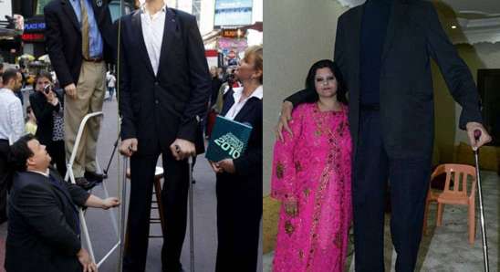 بالصور اطول رجل في العالم يتزوج من فتاة سورية!