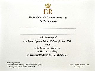 صورة بطاقة الدعوة إلى زفاف الأمير وليام