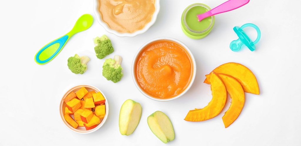 مجموعة من الفواكه المهروسة للرضع