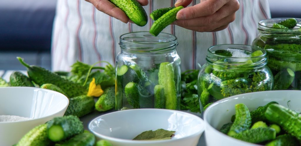 وضع الخيار المخلل في البرطمانات