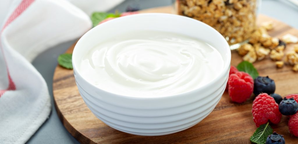 زبديّة من الزبادي وبجانبها فواكه