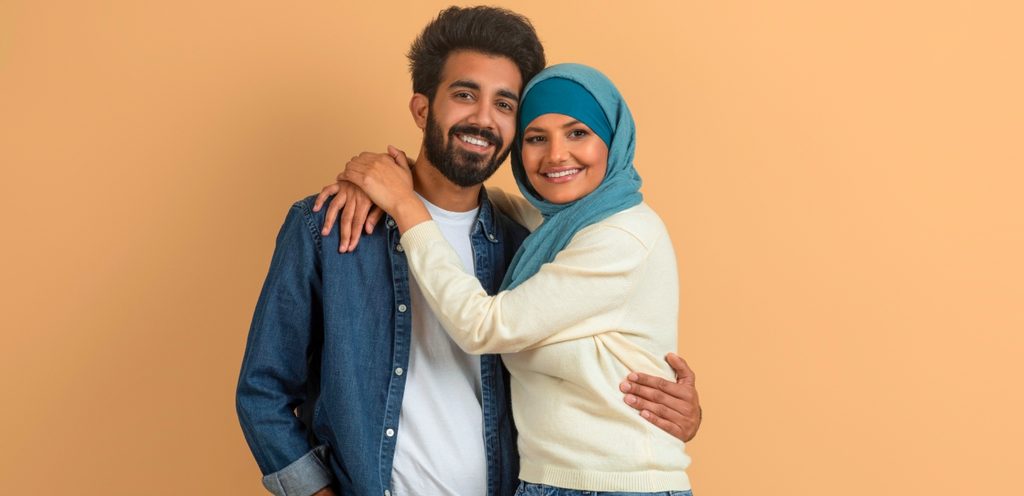 زوجان عربيّان يتعانقان