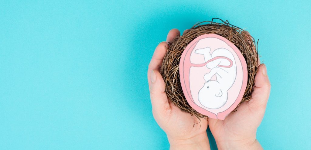 امرأة تمسك شكل دائرة من القش وعليها صورة جنين