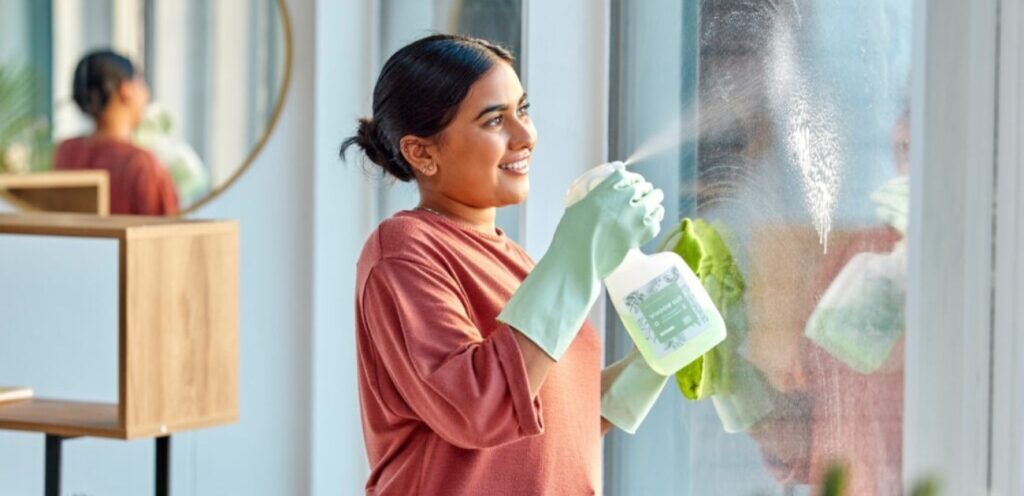 امرأة تنظّف المنزل